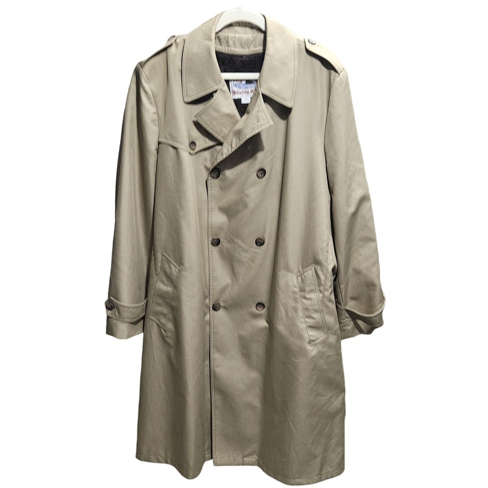 Whaling‎ Mfg Co Trench Coat 44 XLong Beige Vintage Made in USA Belted Lined
